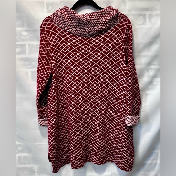 Anthropologie Moth Magenta & Pink Geometric Cowl Neck Classic Soft Sweater Sz L - Picture 4 of 6